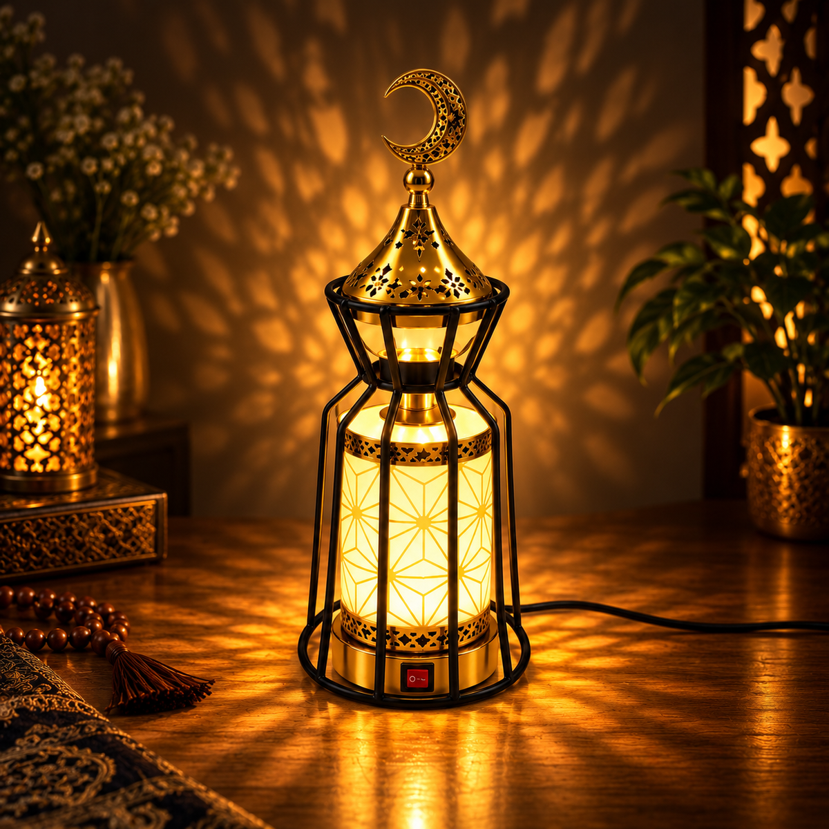 Crescent-Top Decorative Lantern Table Lamp