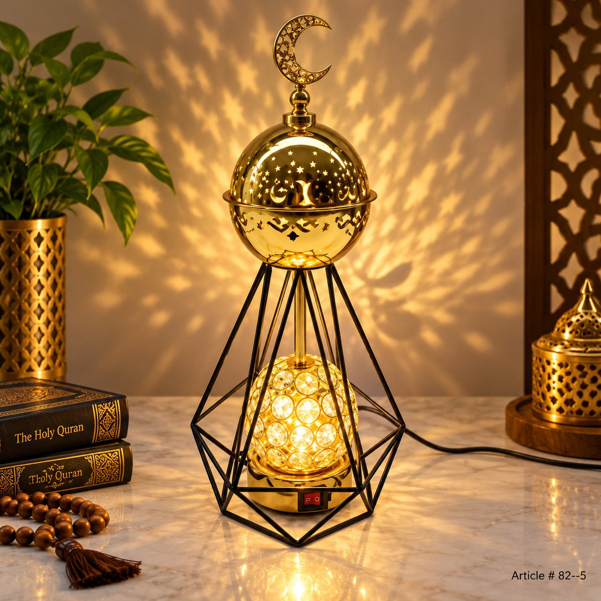 Star-and-Crescent Geometric Lantern Lamp