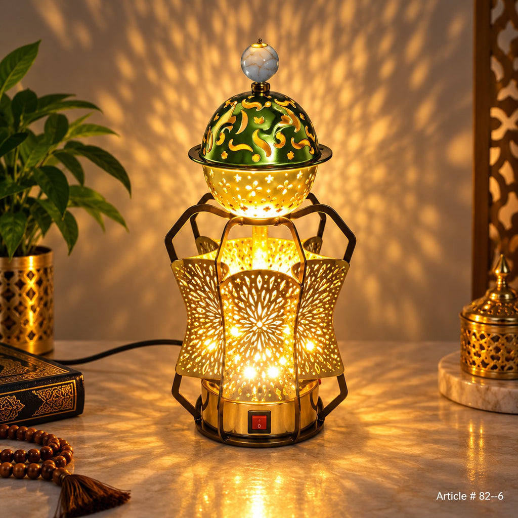 Green and Gold Floral Lantern Table Lamp