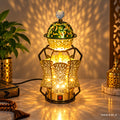 Green and Gold Floral Lantern Table Lamp