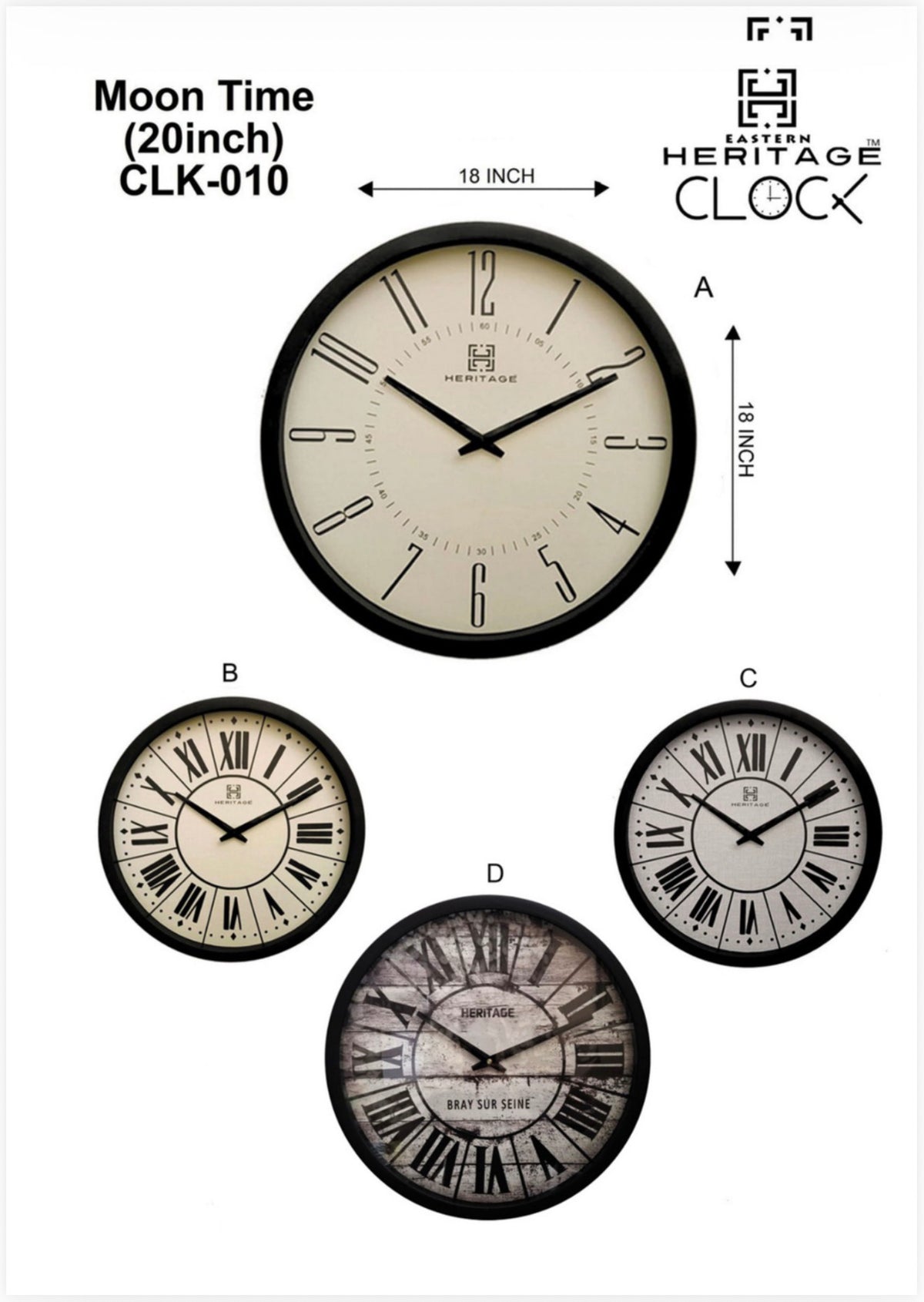 HERITAGE WALL CLOCK MOON TIME 20"