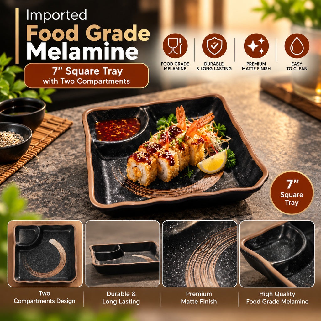 7" Square Matte Tray with Two Compartments
