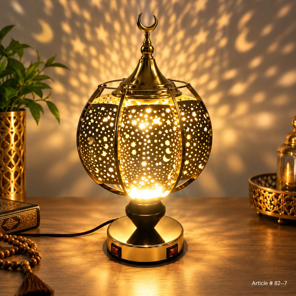 Gold Star-Pattern Round Lantern Table Lamp