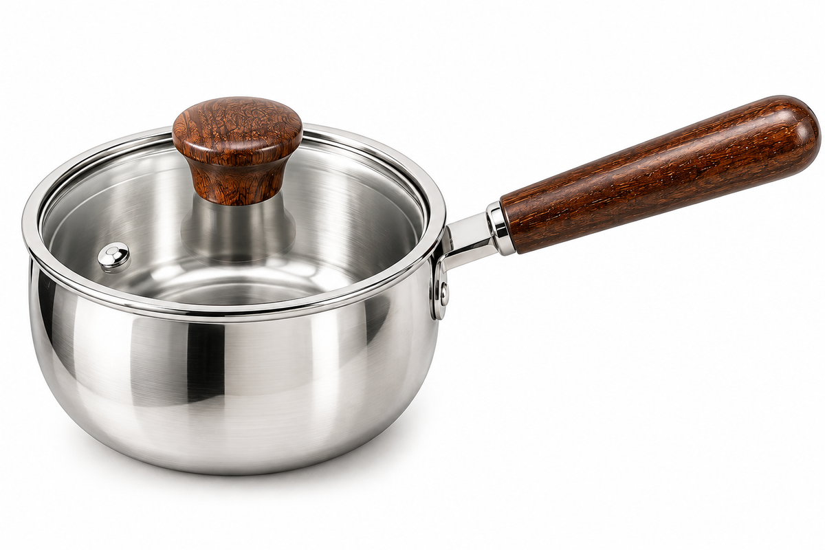 Tri-Ply Stainless-Steel Food Pot with Walnut-Style Handle