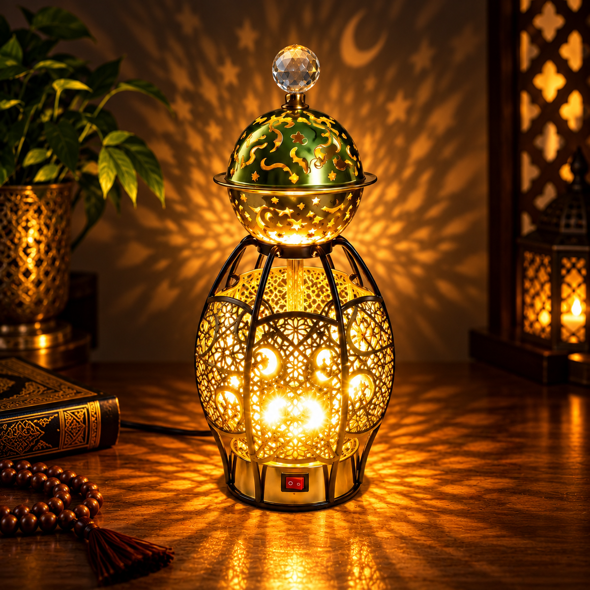 Green and Gold Ornate Globe Lantern Lamp