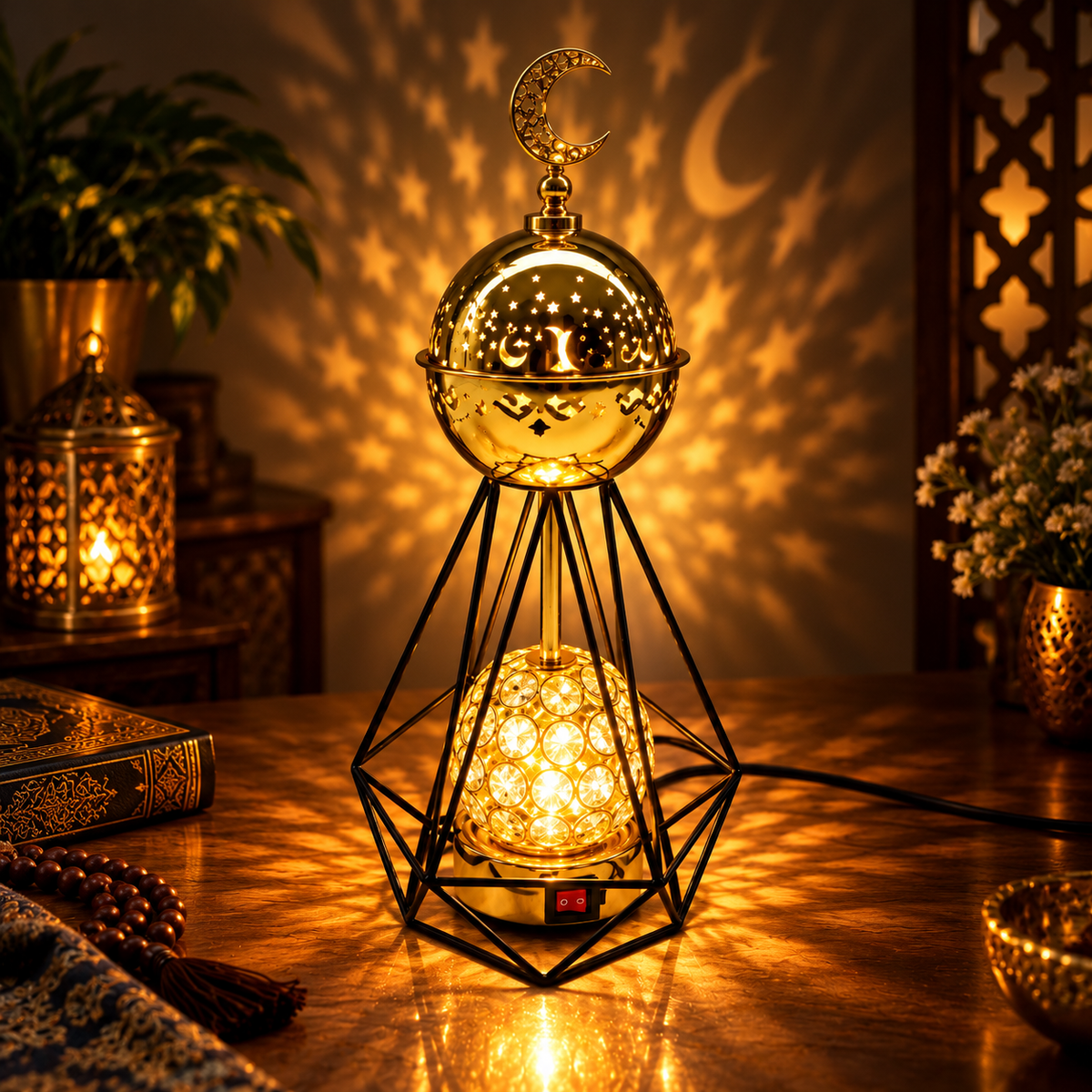 Star-and-Crescent Geometric Lantern Lamp