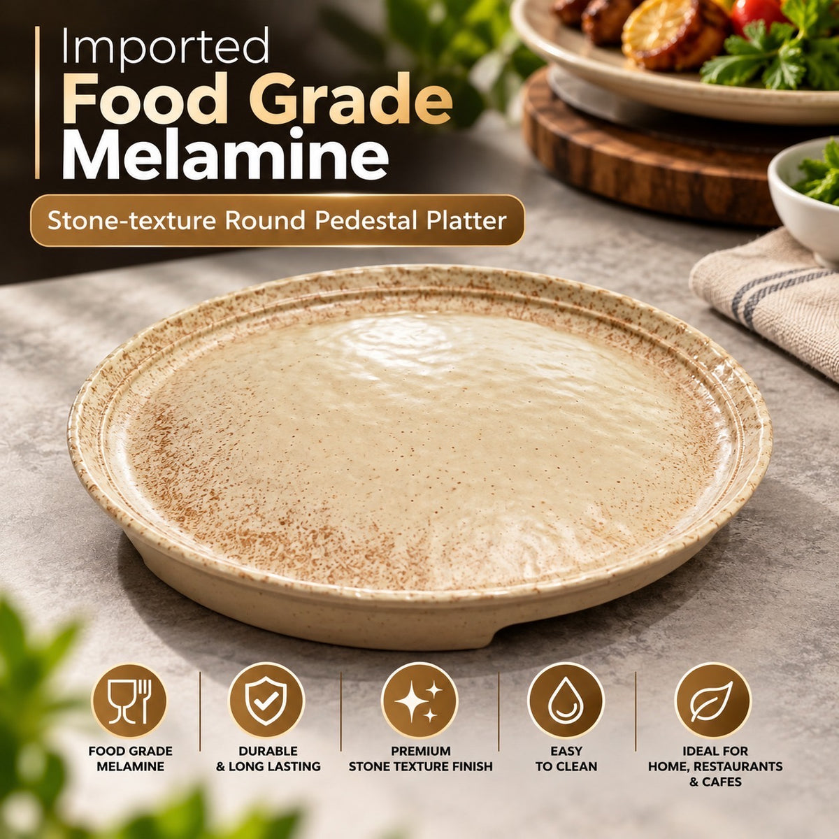 10.2" Stone-Texture Round Pedestal Platter
