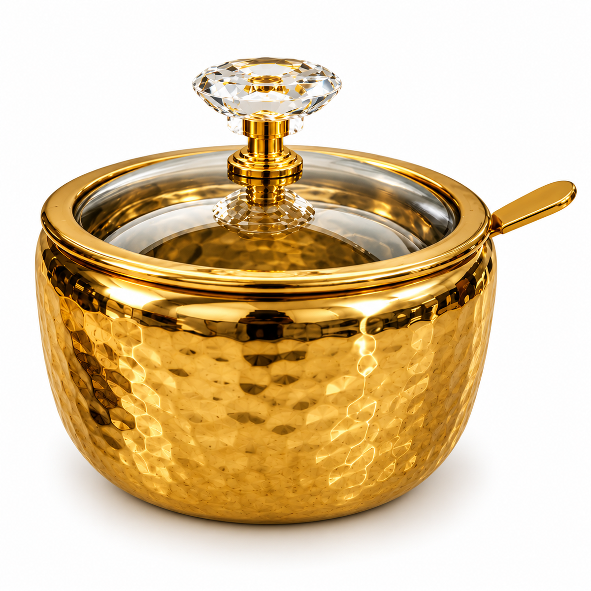 Large Hammered-Finish Gold Seasoning Jar with Glass Lid