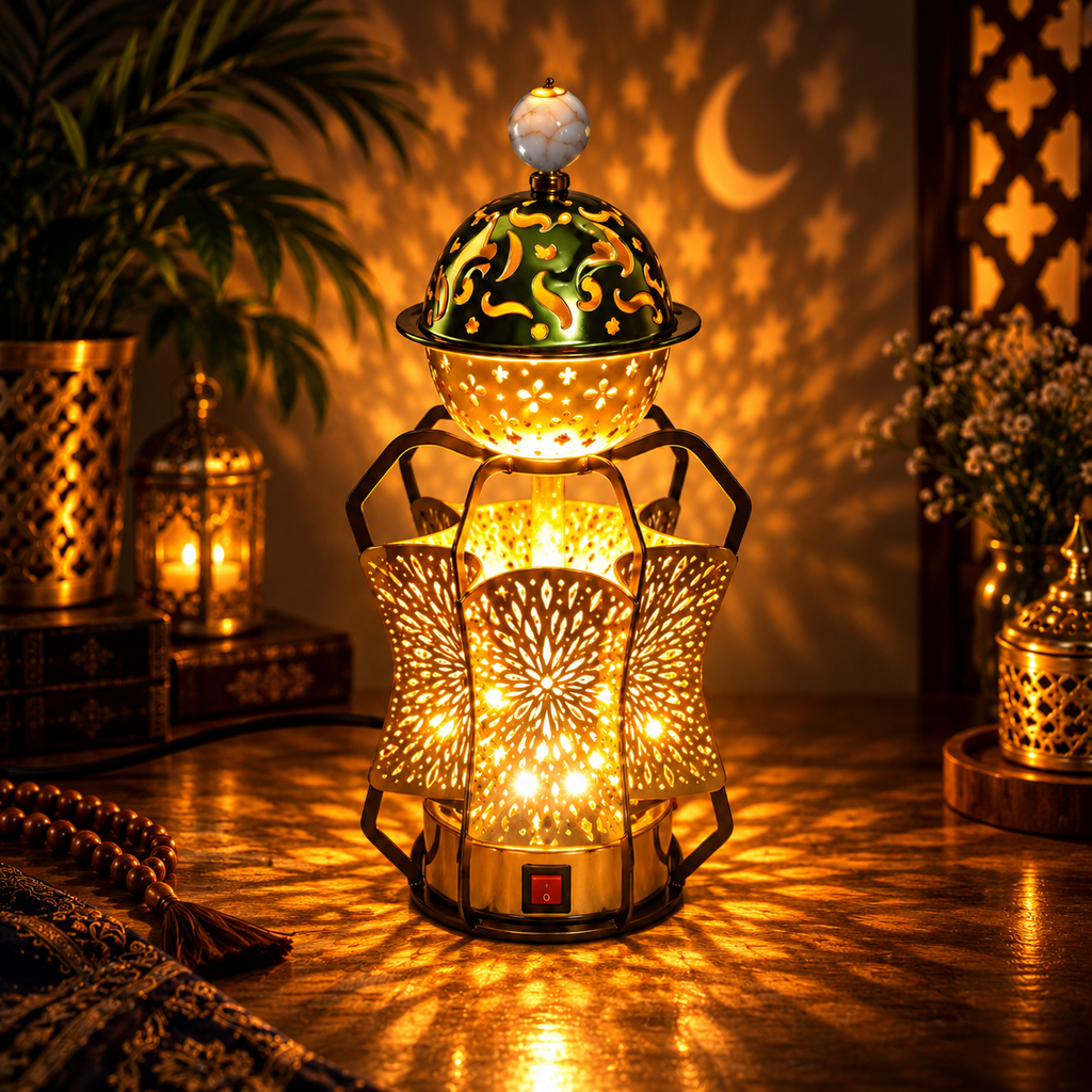Green and Gold Floral Lantern Table Lamp