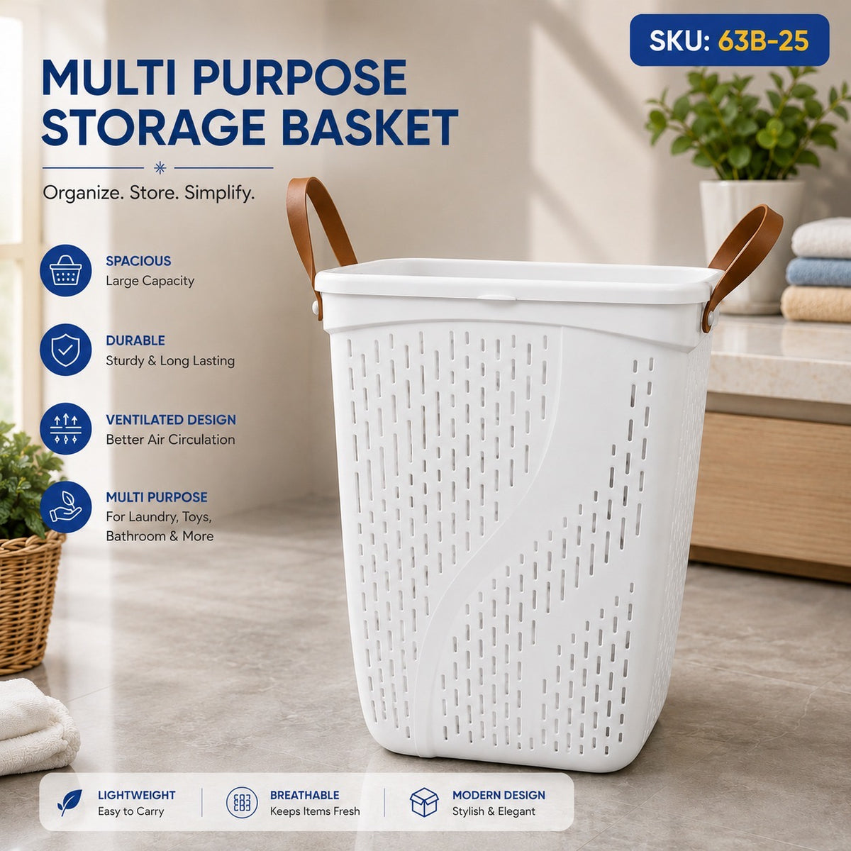 Multi-Purpose Storage Basket with Handles – Ventilated Laundry & Organizer Basket